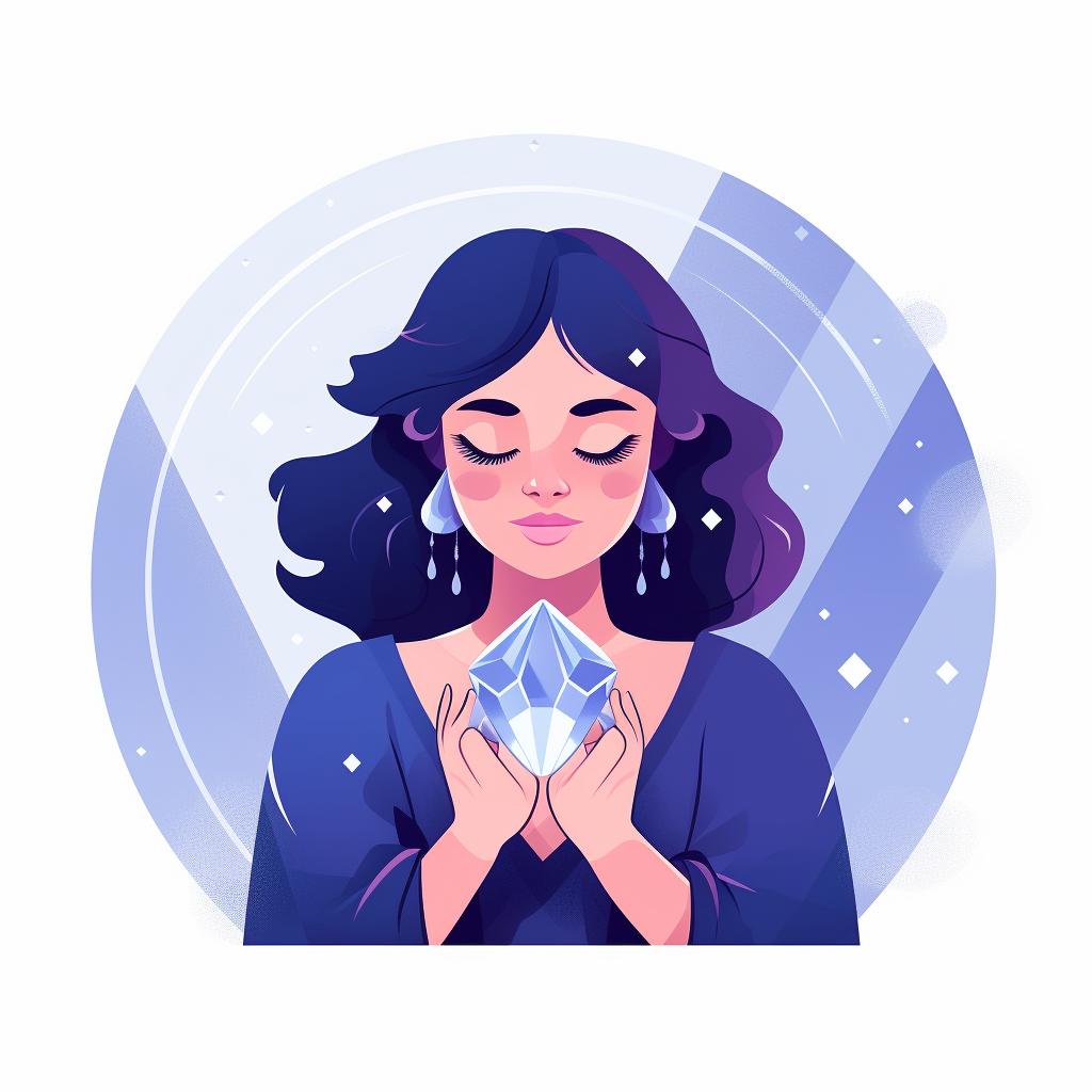 Hands holding a crystal with eyes closed in concentration